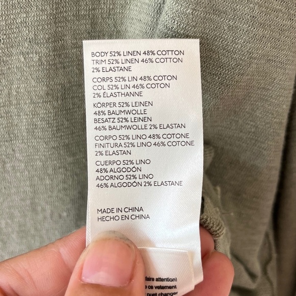 Free People Sz M Oversized Sahrah Star Shirt Green Olive V Neck Linen Blend - Picture 14 of 15